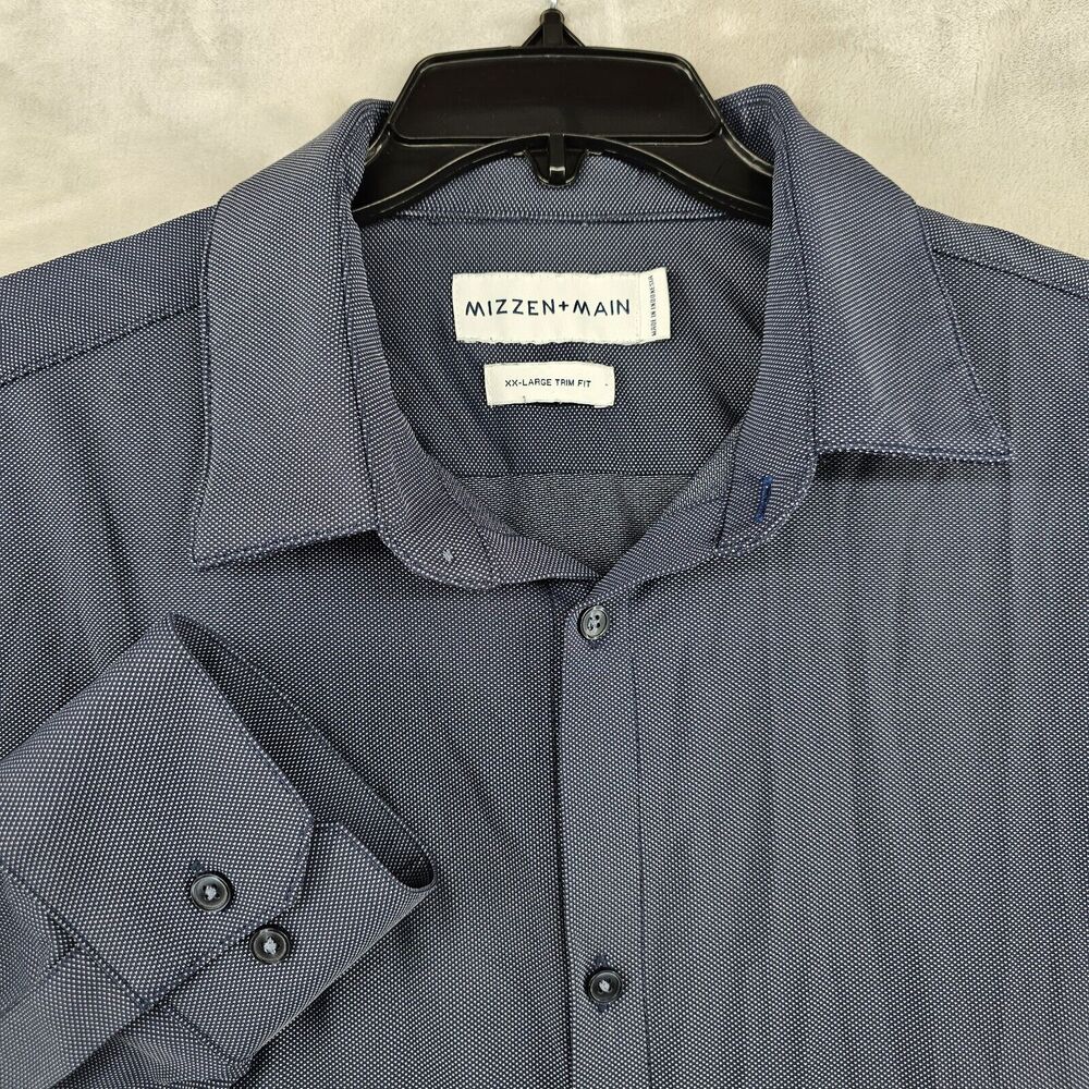 Mizzen Main Performance‎ Menswear Dress Shirt Size 2XL Long Sleeve Blue